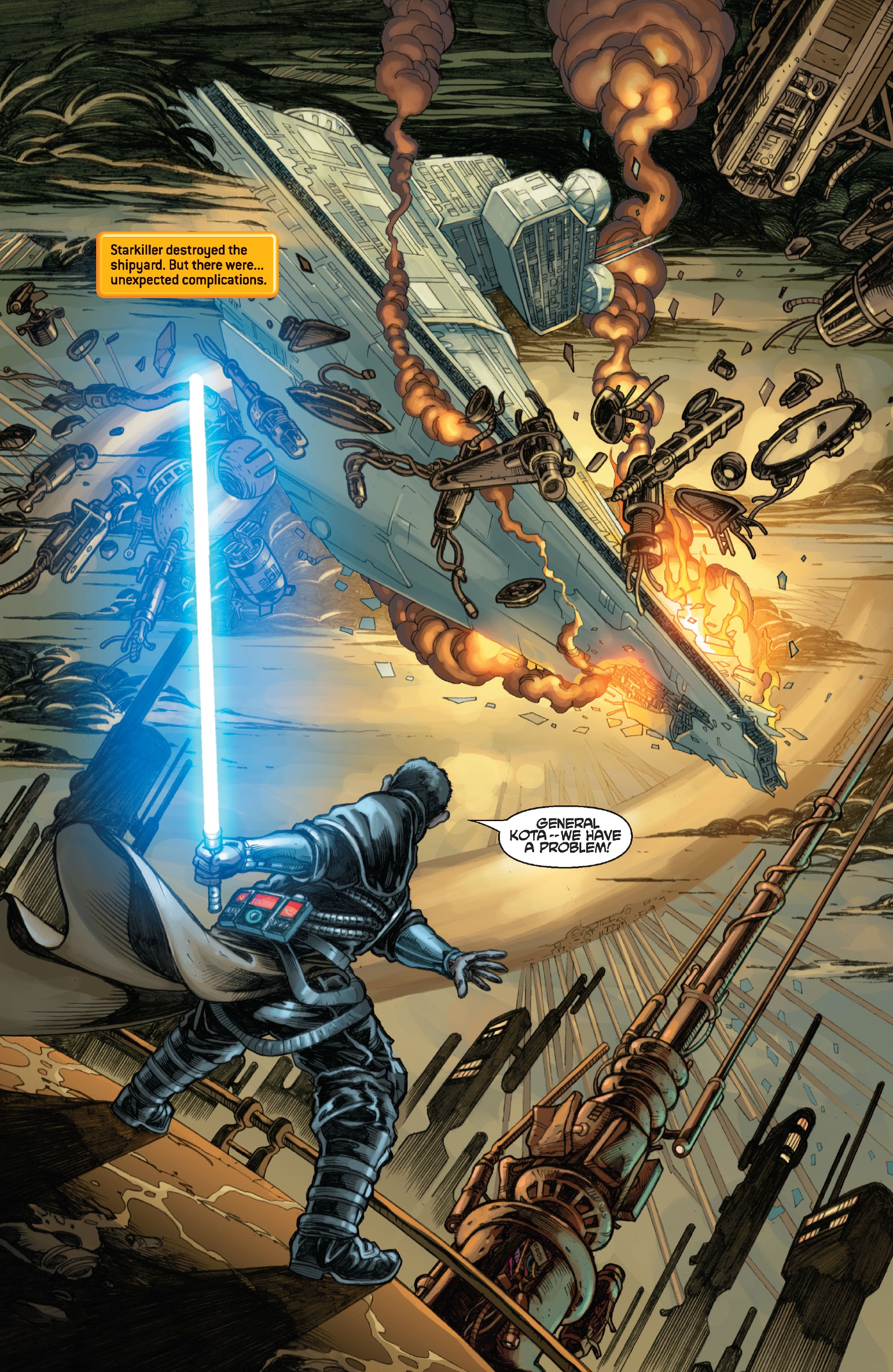 With great effort, Starkiller brought down an Imperial Star Destroyer through his strength in the Force.