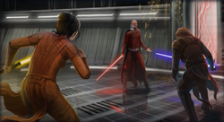 Bastila Shan en Revan vallen Darth Malak aan