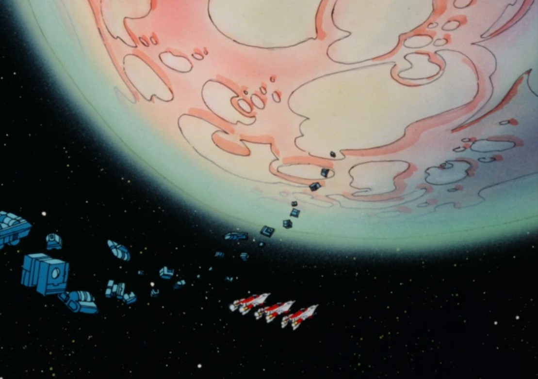 A trail of Hortine's jettisoned cargo falls toward Ingo.