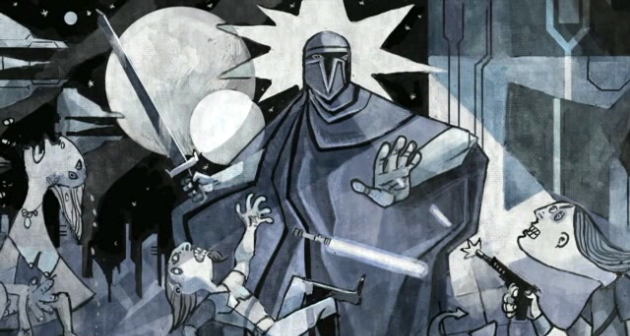 A Mandalorian mural depicting the crusaders battling the Jedi.