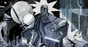 A  depicts the slaying of a Jedi