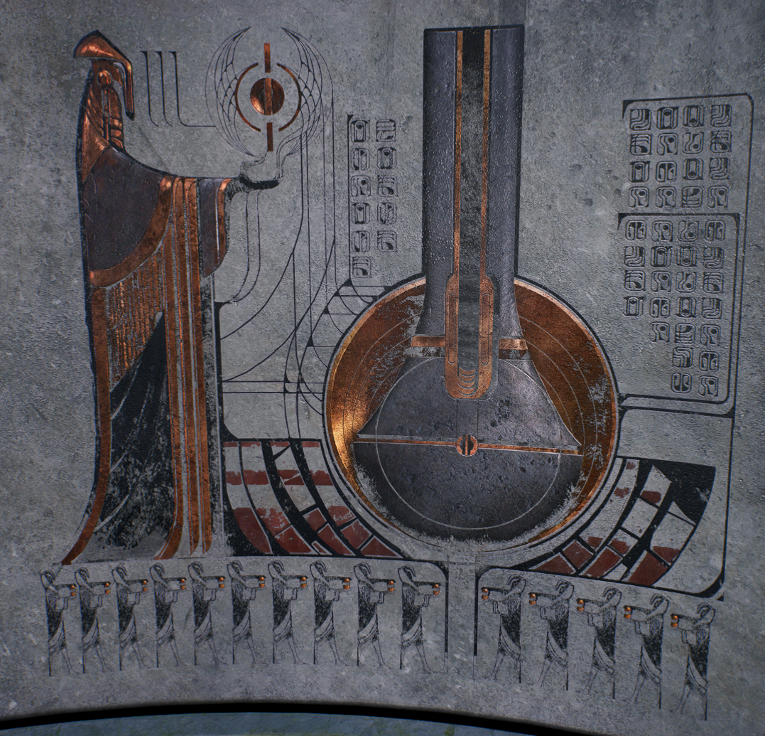 Mural depicting Miktrull, an Astrium and the Bogano Vault