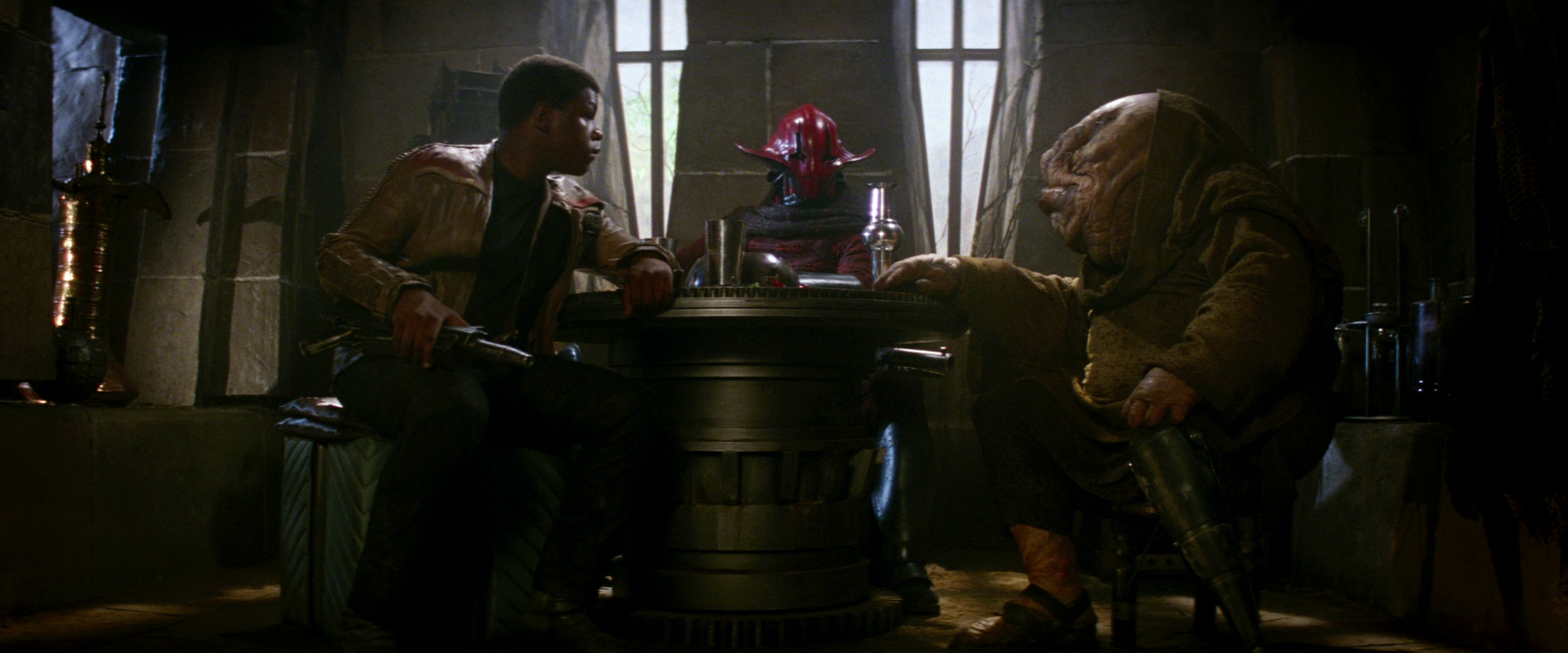 At Maz Kanata's castle, Finn considered joining the pirate crew of Sidon Ithano.