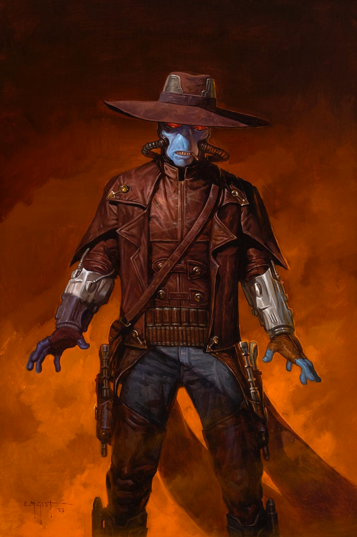 Cad Bane was known to wear a hat, a fashion choice paired with a long coat and a habit to chew a toothpick.