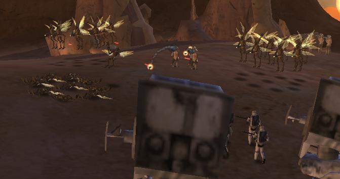 AT-STs fighting Rebels and Geonosians.