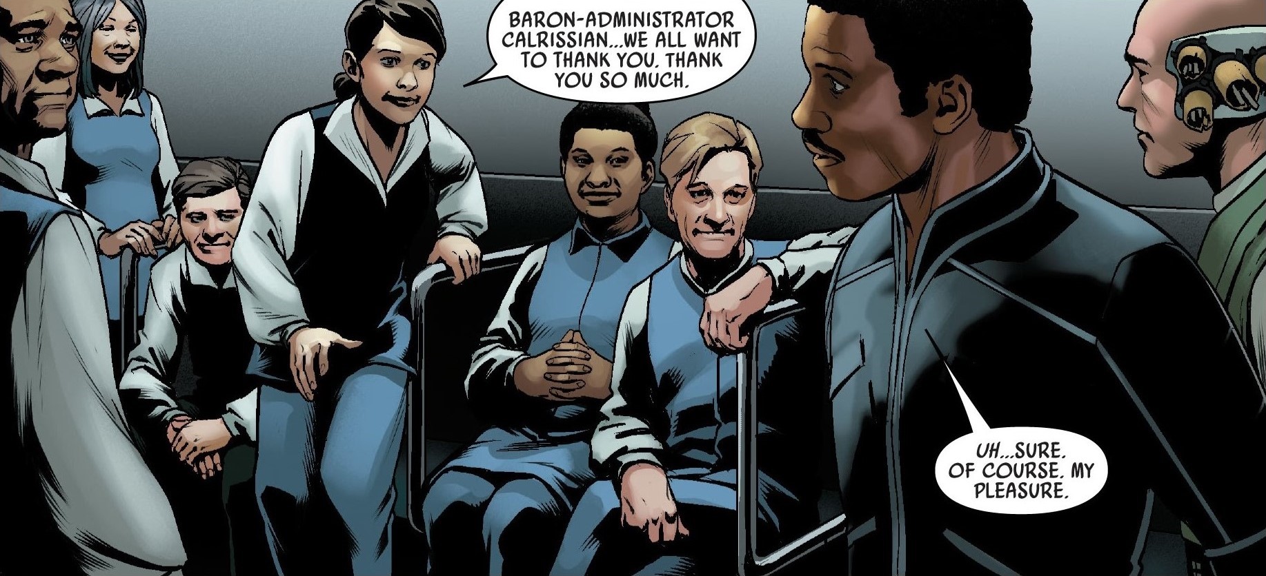 Members of the Wing Guard thank Lando Calrissian