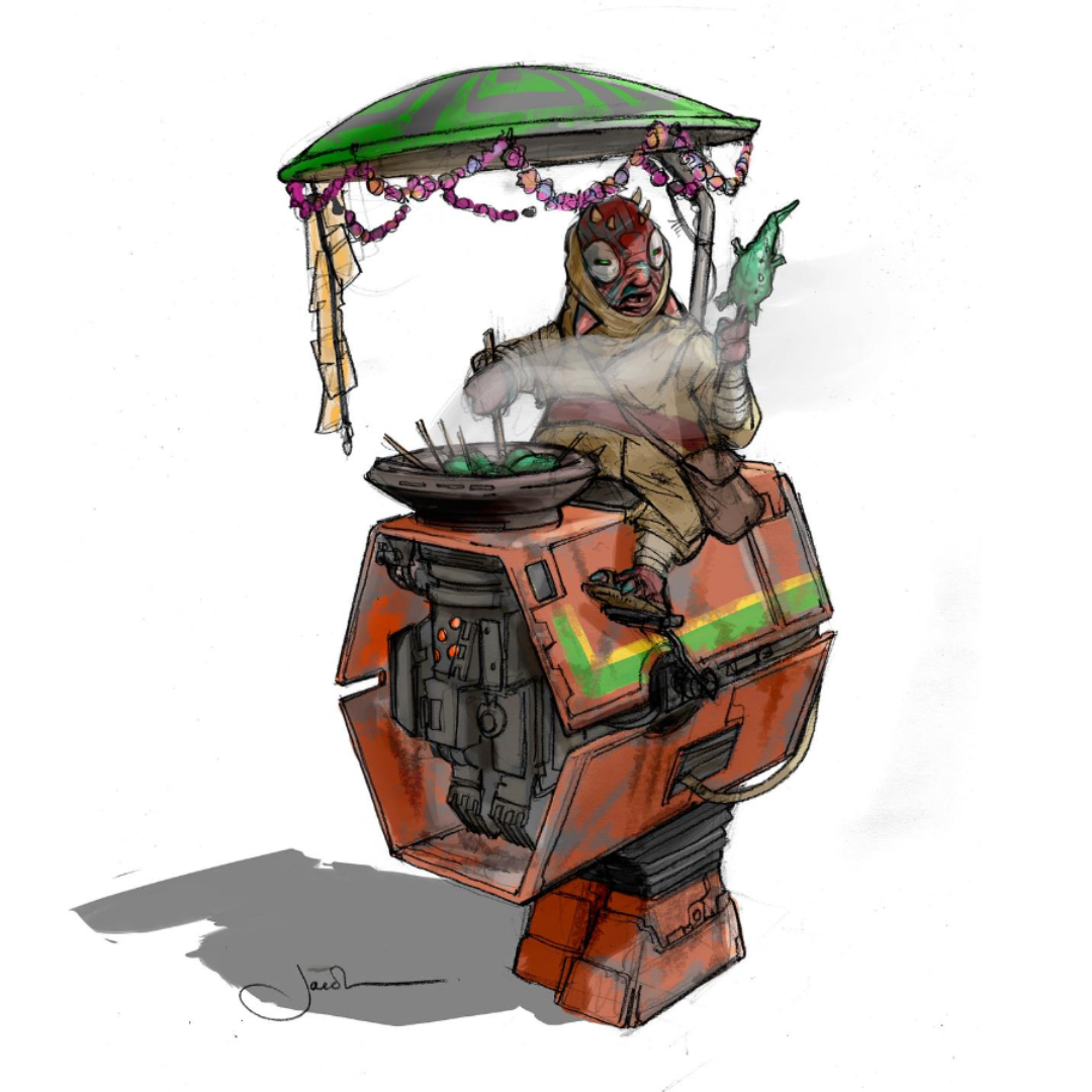 Concept art of Pasaana festival food vendor