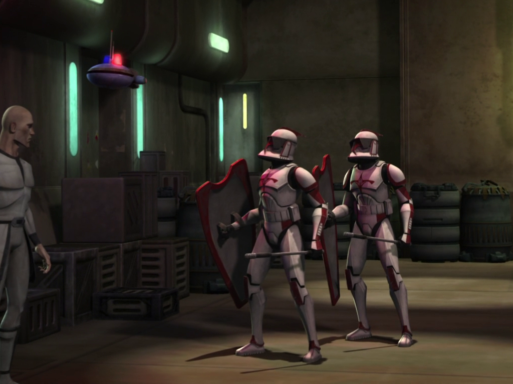 Clone riot troopers searching for Duchess Satine Kryze