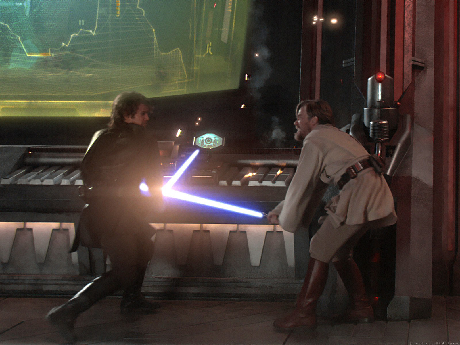 Vader duels his former Master on Mustafar.