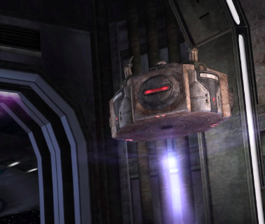 A battle droid dispenser landing in Hangar B of the Republic Assault Ship Prosecutor