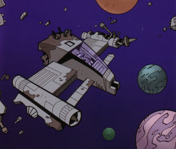 HOB-147's damaged V-19 Torrent starfighter adrift in space.