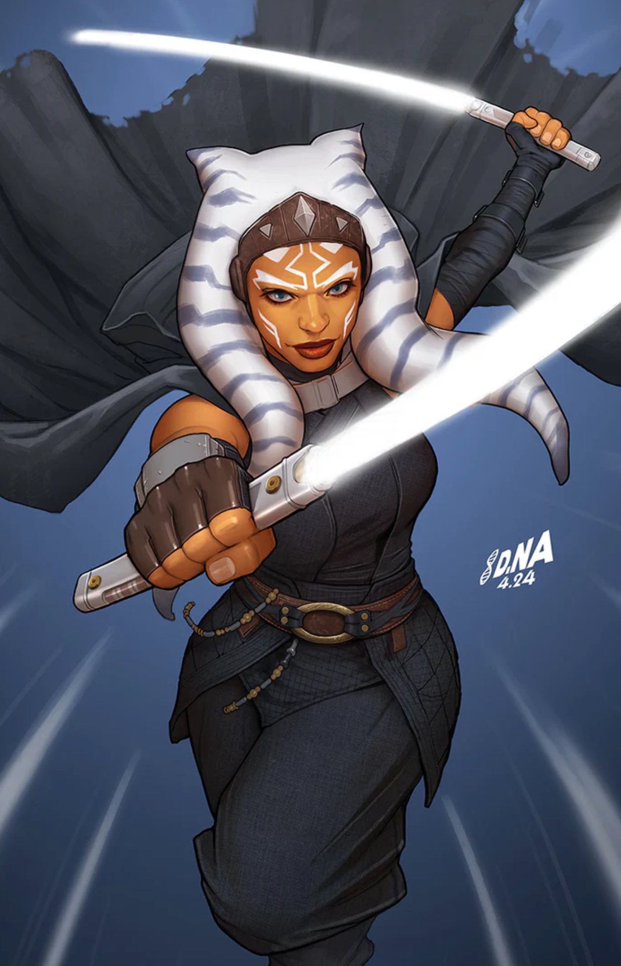 After besting the Sixth Brother, Ahsoka Tano would recover his bled kyber crystals and heal them, with Tano then using those healed crystals over the course of her adult life in lightsabers that produced a white glow.