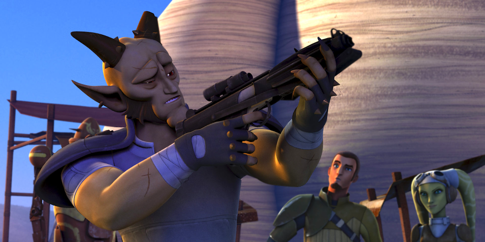 Jarrus trying to sell E-11 blaster rifles to Cikatro Vizago.