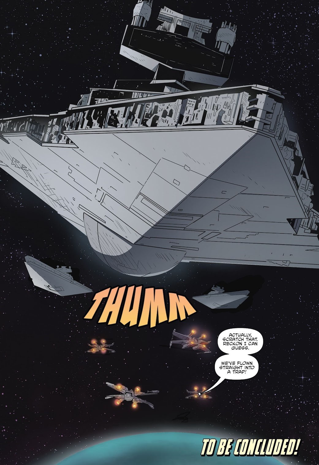 Rogue Squadron faces a Star Destroyer over Valo.