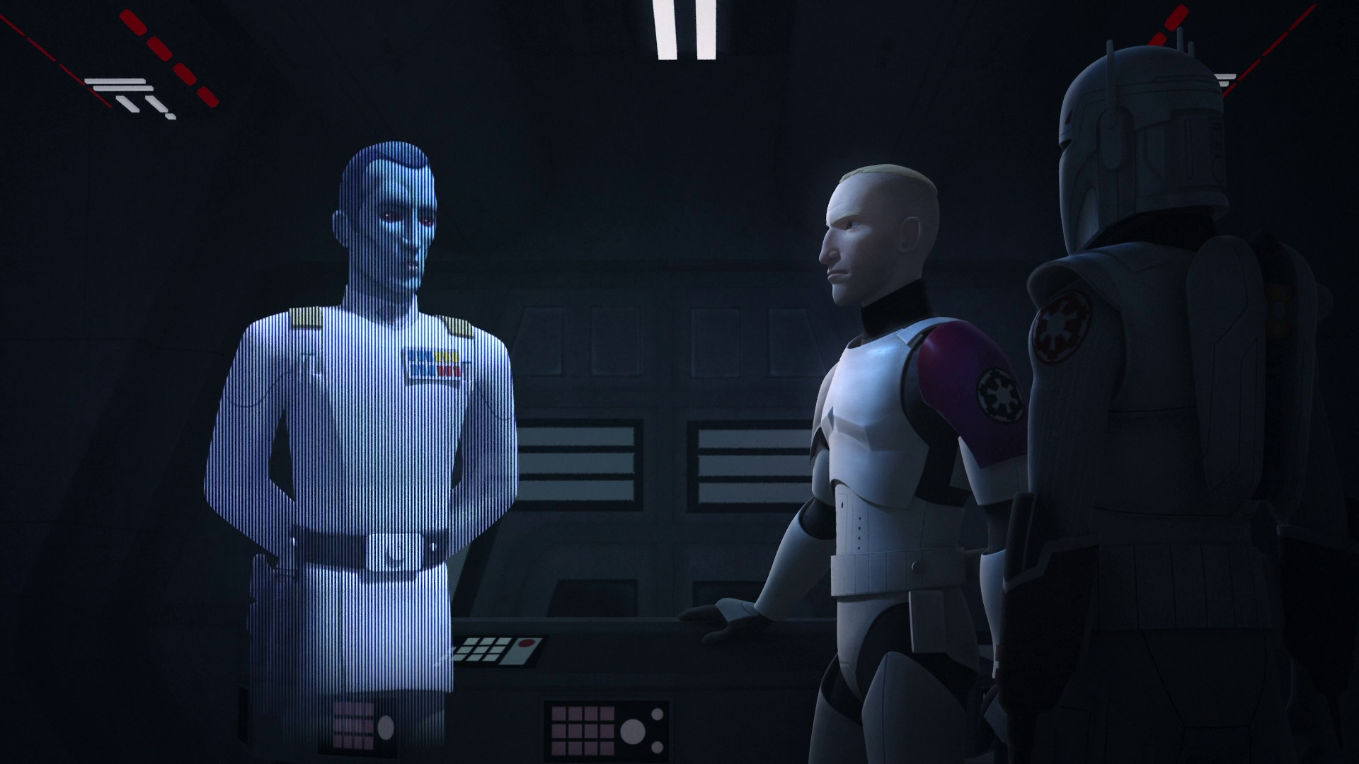 Grand Admiral Thrawn orders Saxon to apprehend Sabine Wren to complete the Arc Pulse Generator.