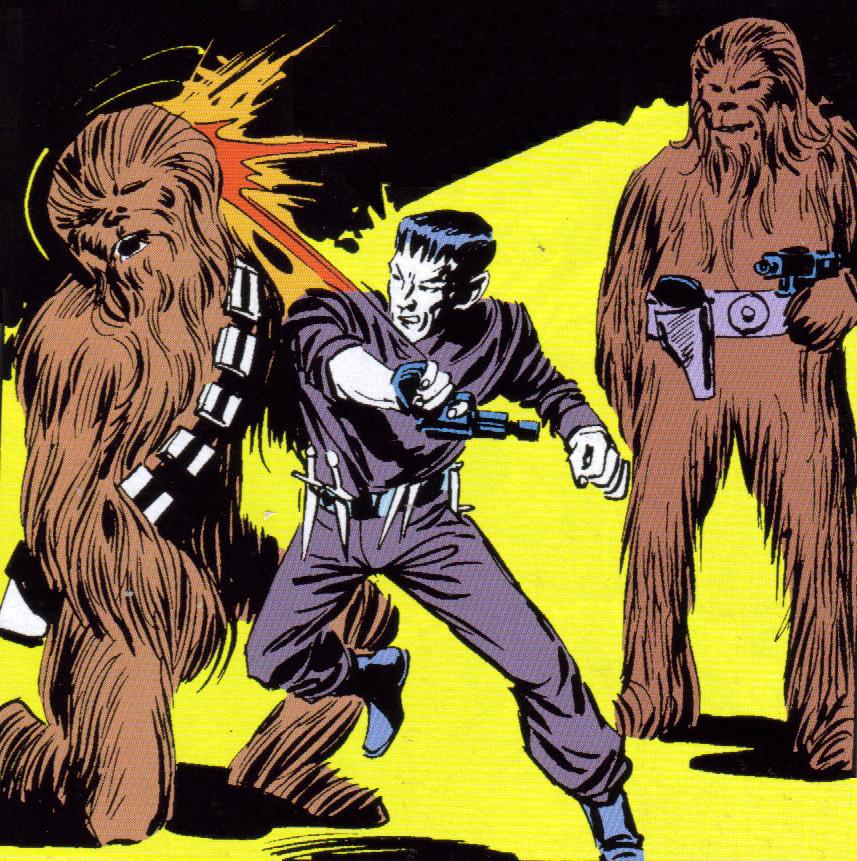 Knife silences his Wookiee captive.