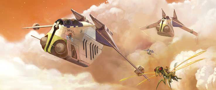 The Plo's Bros gunships brought the Wolfpack Aleen where they conducted a mission of mercy to help the Aleena.