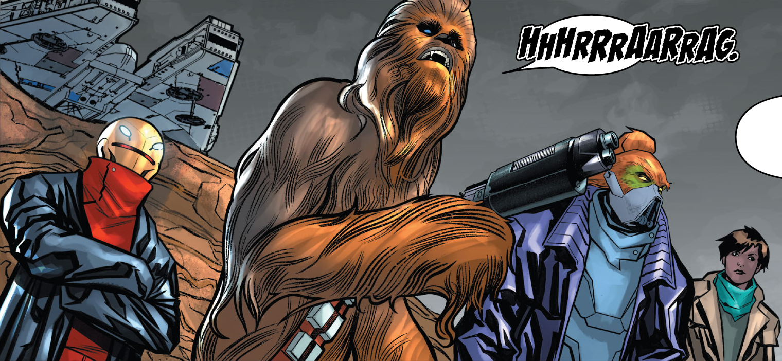 Chewbacca saved the young Phaedra with a K-16 Bryar Pistol.