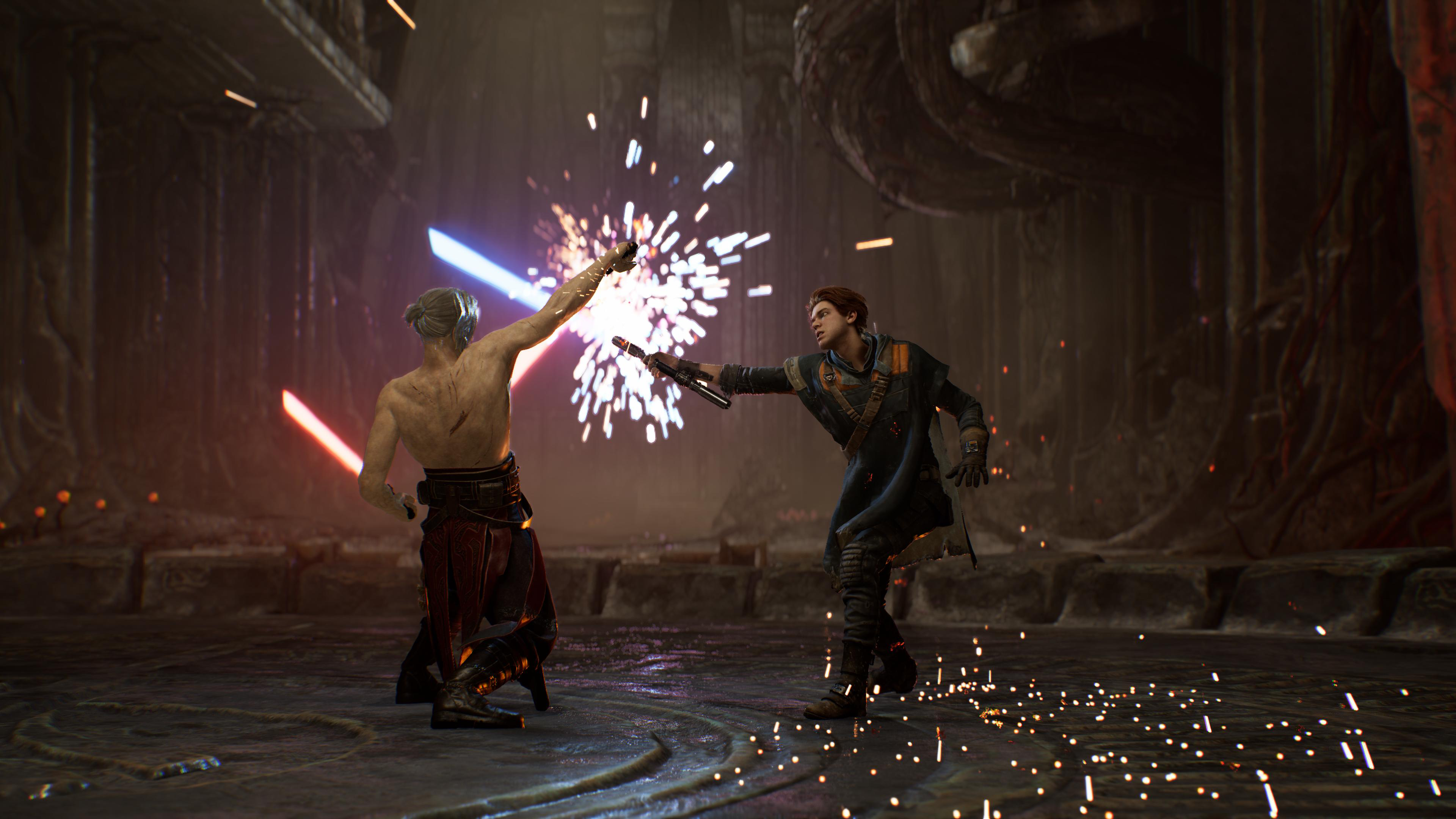 Fallen Jedi Master Taron Malicos duels Cal Kestis.