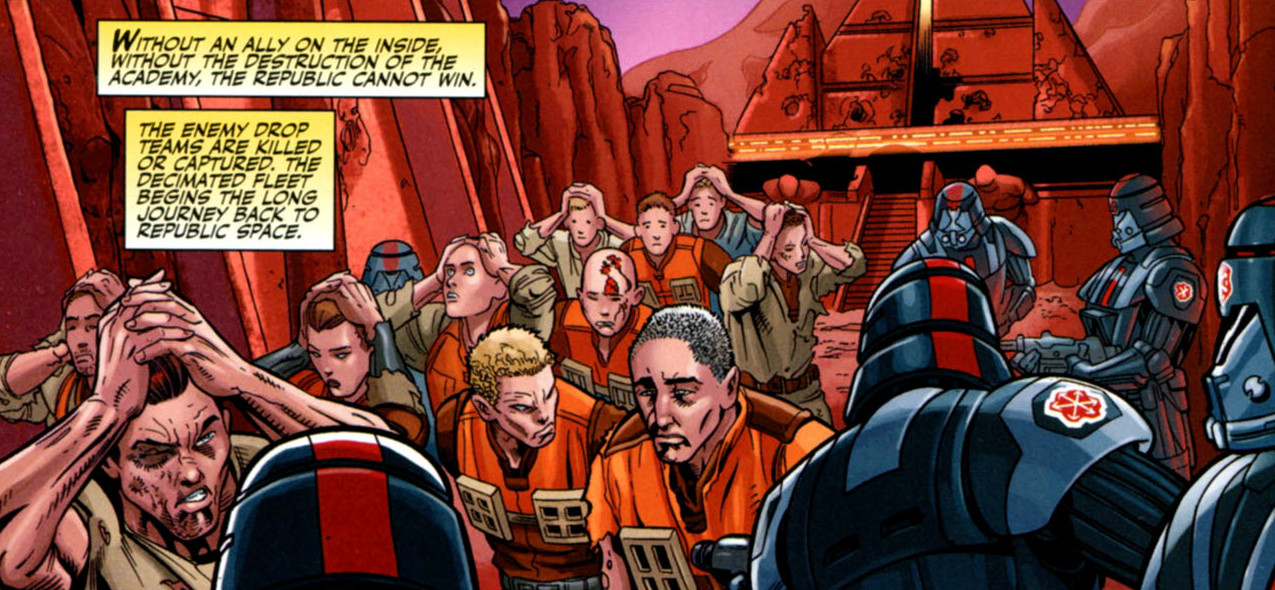 The remaining Republic forces are taken captive by Imperial troops.