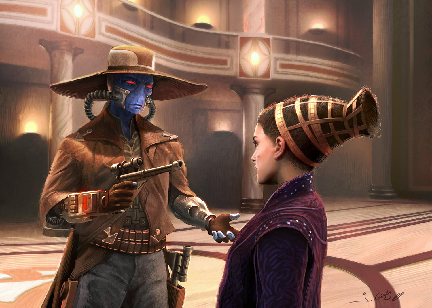 Bane confronted Senator Amidala before being distracted by Skywalker.