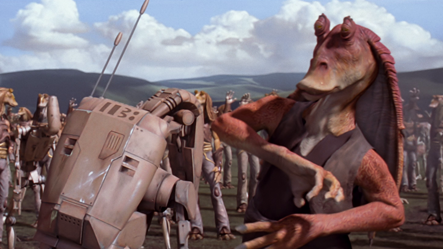 Early models of B1 battle droids were controlled through a central command signal. This ultimately cost the Trade Federation the Battle of Naboo.