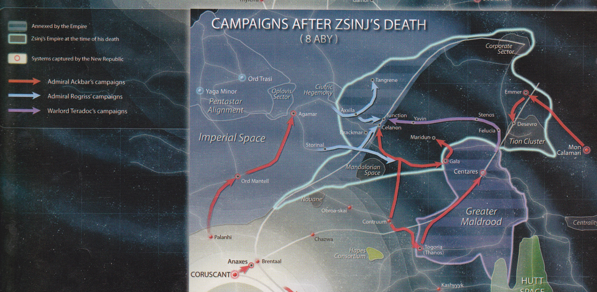 Campaigns after Zsinj's death, showing the annexation of Zsinj's space by the Empire and the New Republic