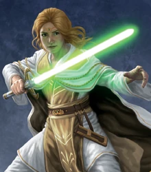 Avar Kriss with her lightsaber