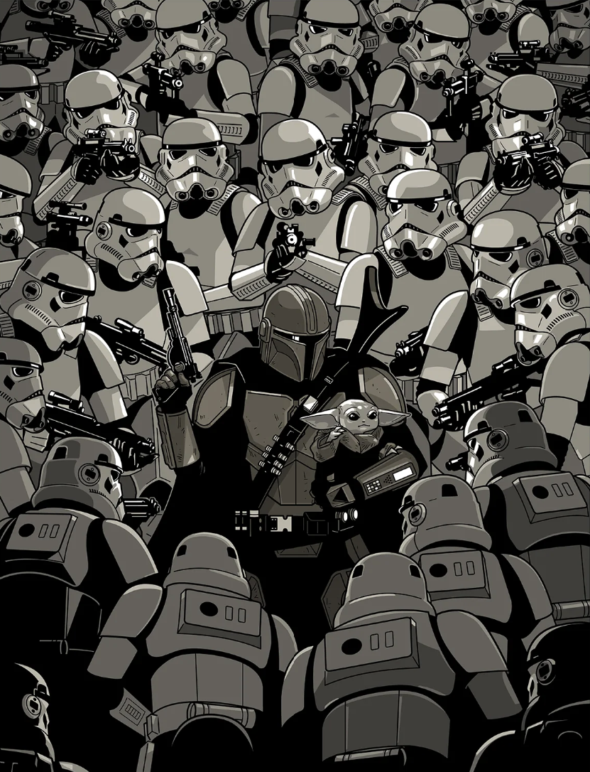 The stormtroopers of Moff Gideon's Imperial remnant found themselves opposed to the Mandalorian Din Djarin, who took on their target, the infant Grogu, as his charge.