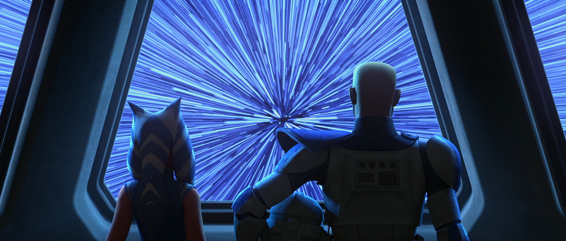 Rex and Ahsoka watch the Tribunal enter hyperspace.