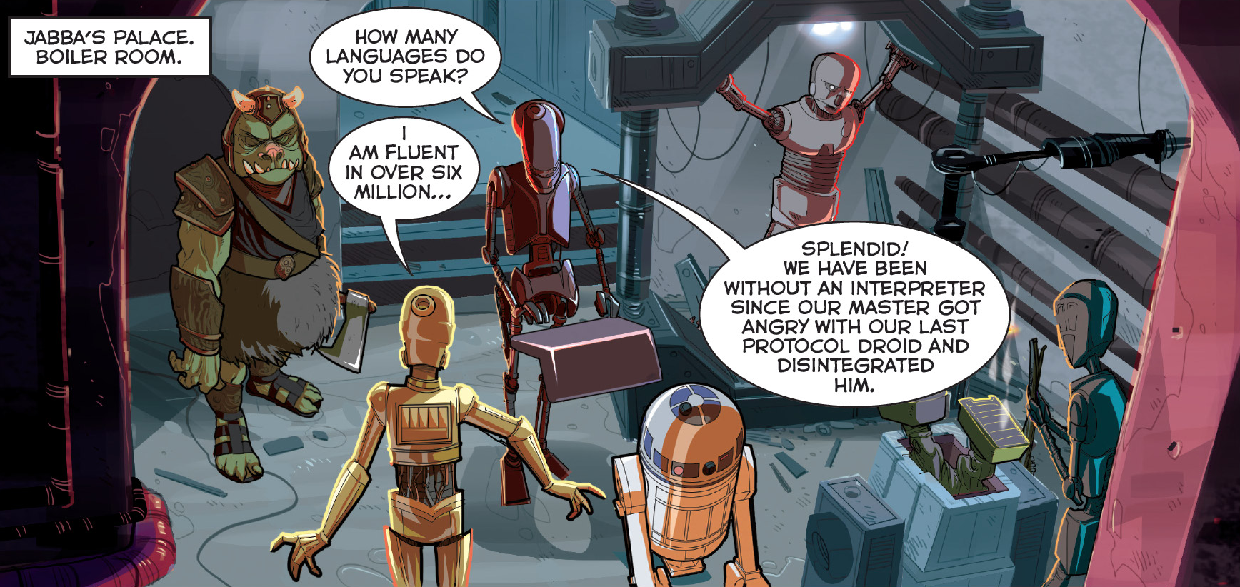 EV-9D9 questions C-3PO's capabilities.