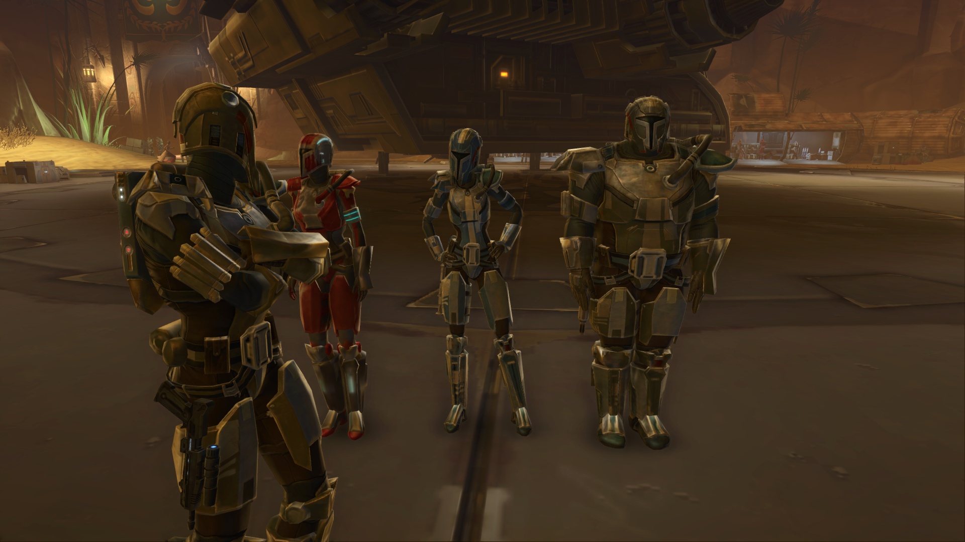 Mandalorian soldiers standing at attention