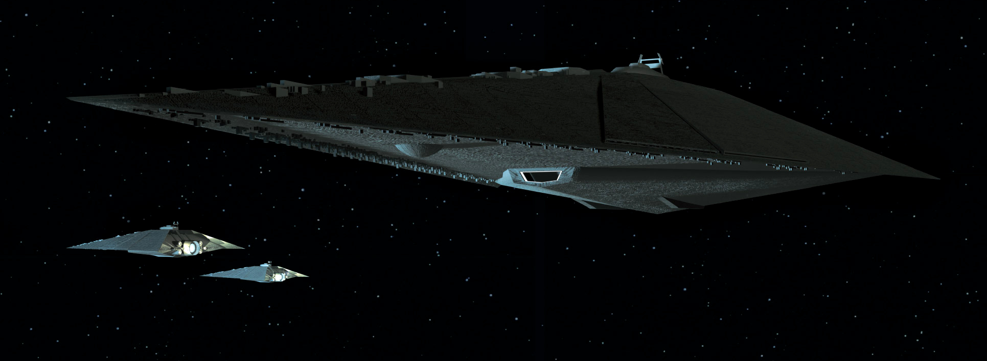 A Pellaeon-class Star Destroyer with escort