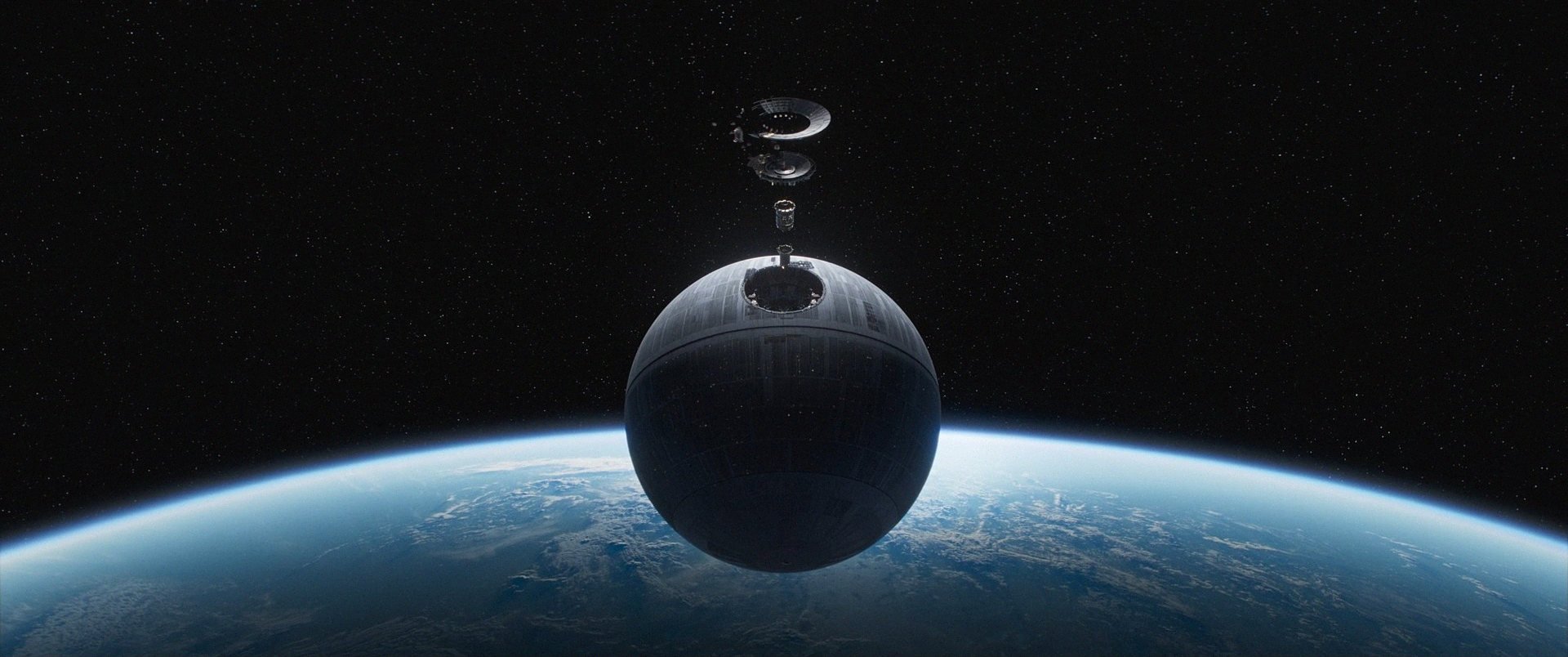 The Death Star under construction over Scarif