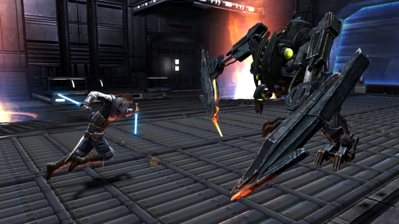 Starkiller attacks a Terror Biodroid.