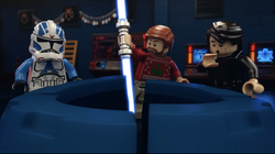 Obi-Wan Kenobi is surprised by a second lightsaber blade