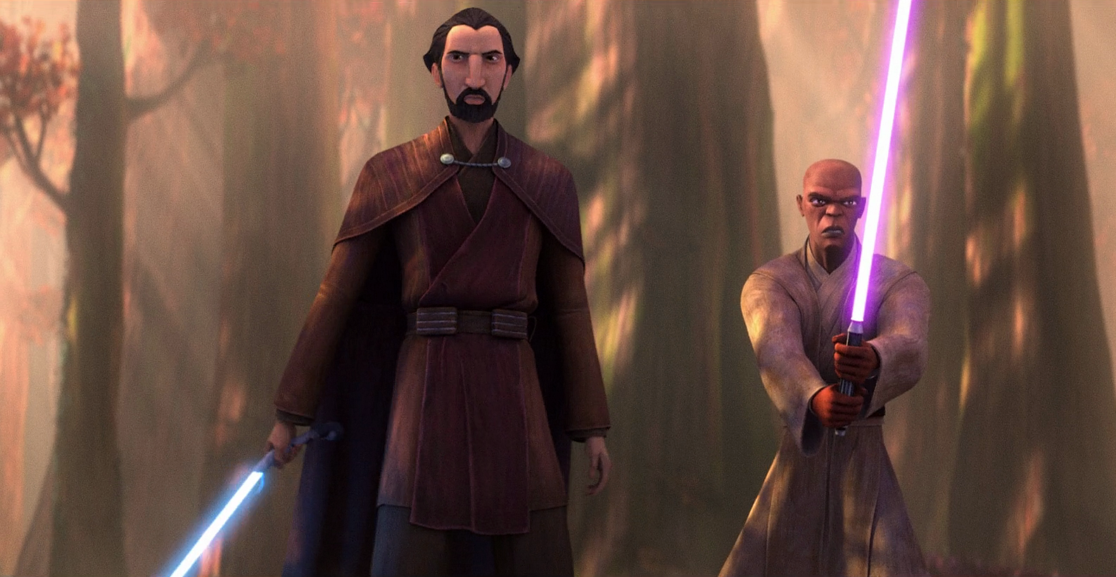 Dooku and Windu were attacked by the Raxus guards.