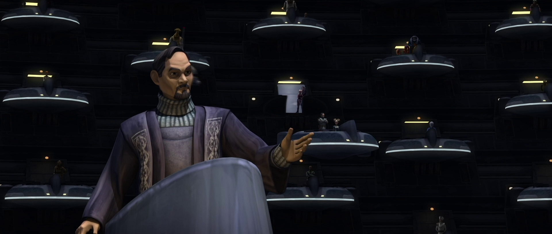 Organa speaks against the Senator Gume Saam's proposed deregulation of the Banking Clan