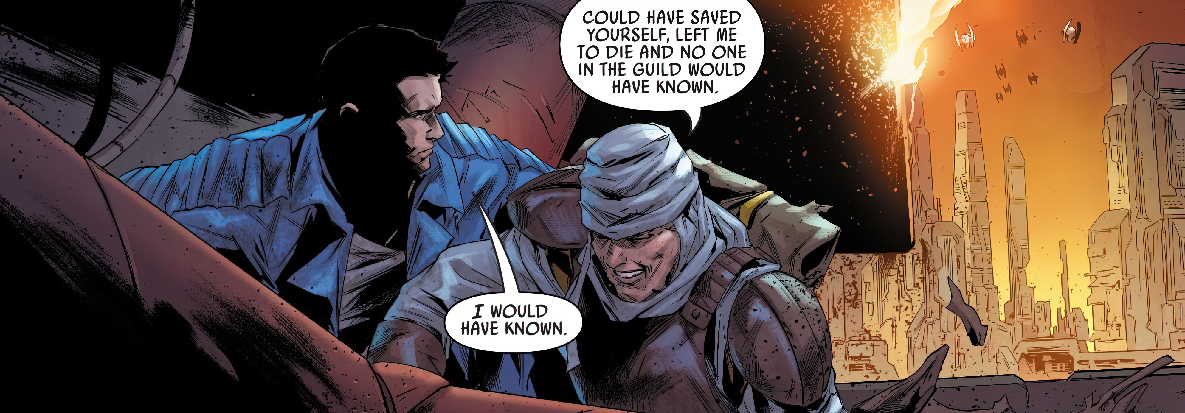 Valance expresses his growing appreciation for Dengar as they work together to escape Crimson Dawn.