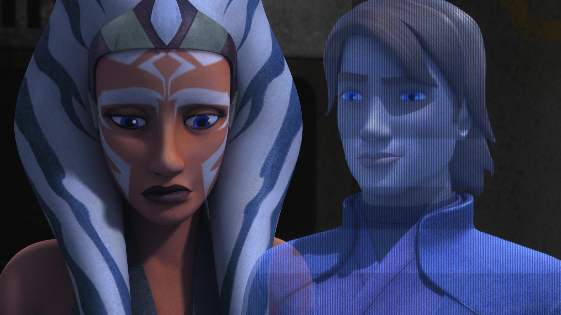 Ahsoka sees a hologram of Anakin.