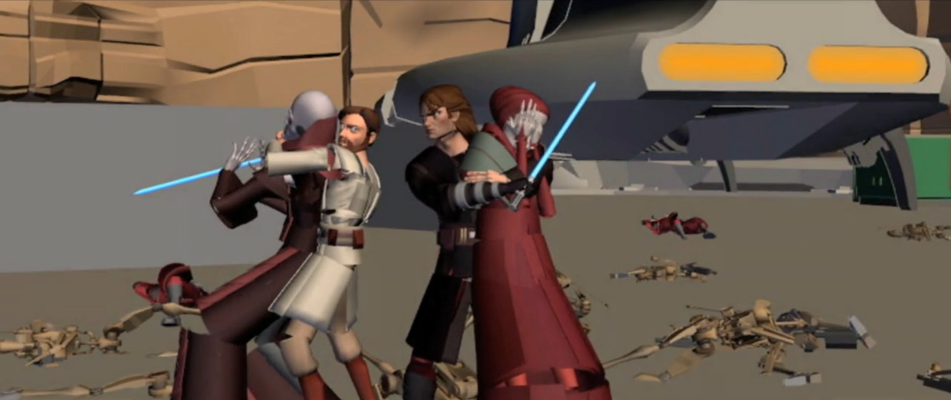 June and Blom are held captive by Skywalker and Kenobi.