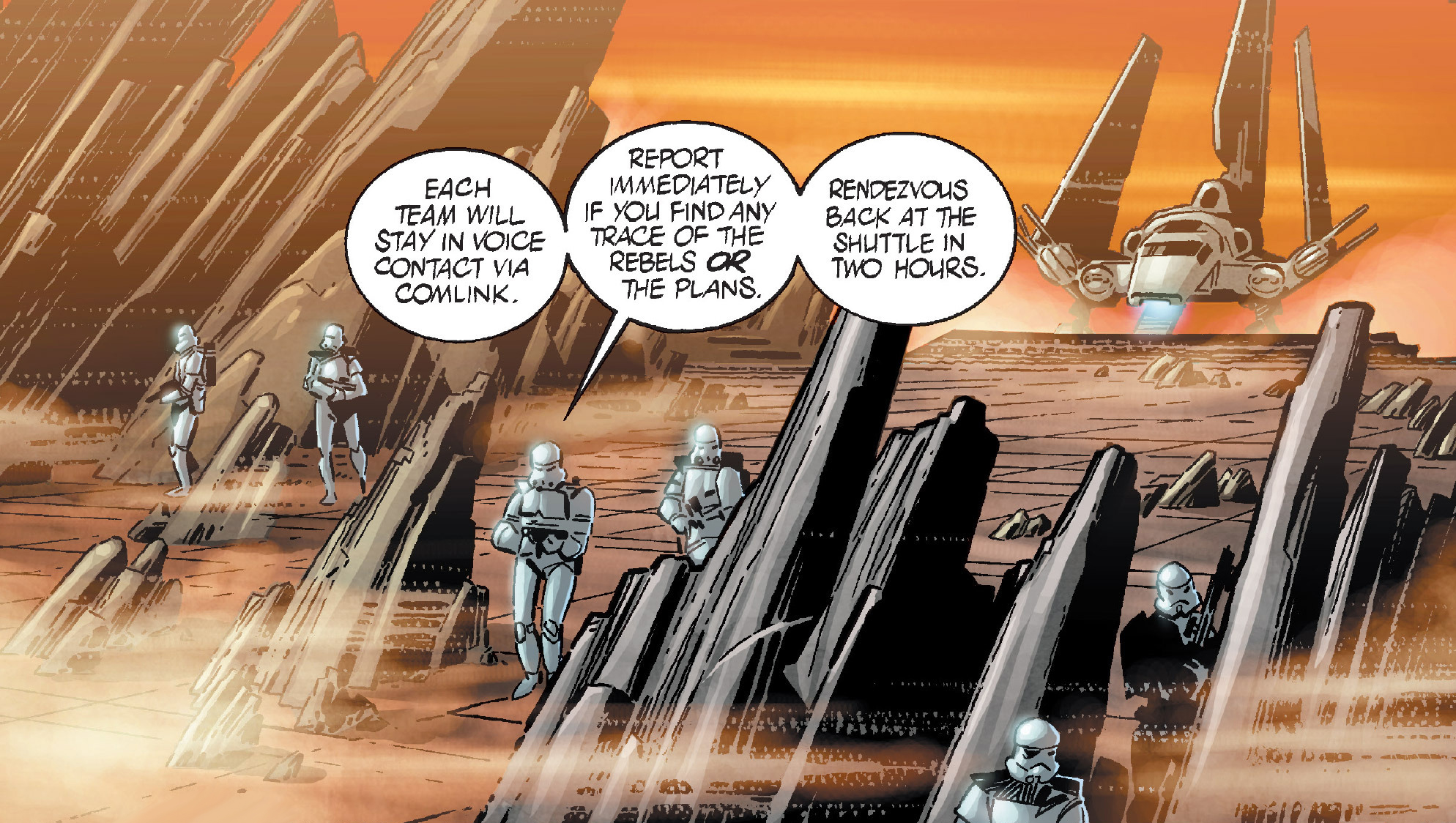 An Imperial team searches the surface of Kalakar Six.