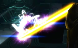 Lana Beniko uses Force lightning against Empress Valyin.