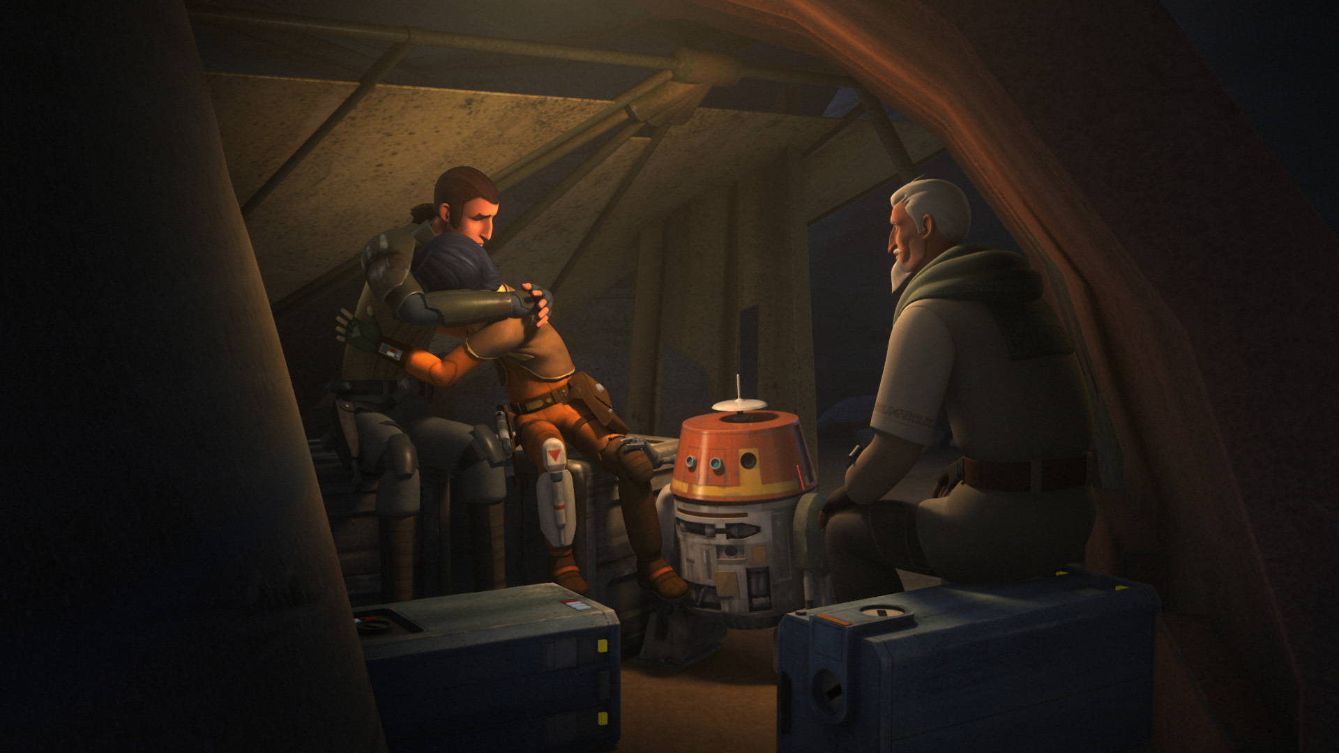 Chopper and his rebel companions in Ryder's abode