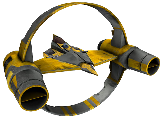 Anakin Skywalker's Delta-7B docked with a Syliure hyperdrive booster ring.