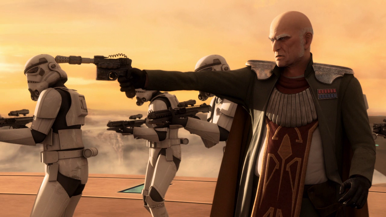 Baron Tarko and his stormtroopers confront Starkiller.