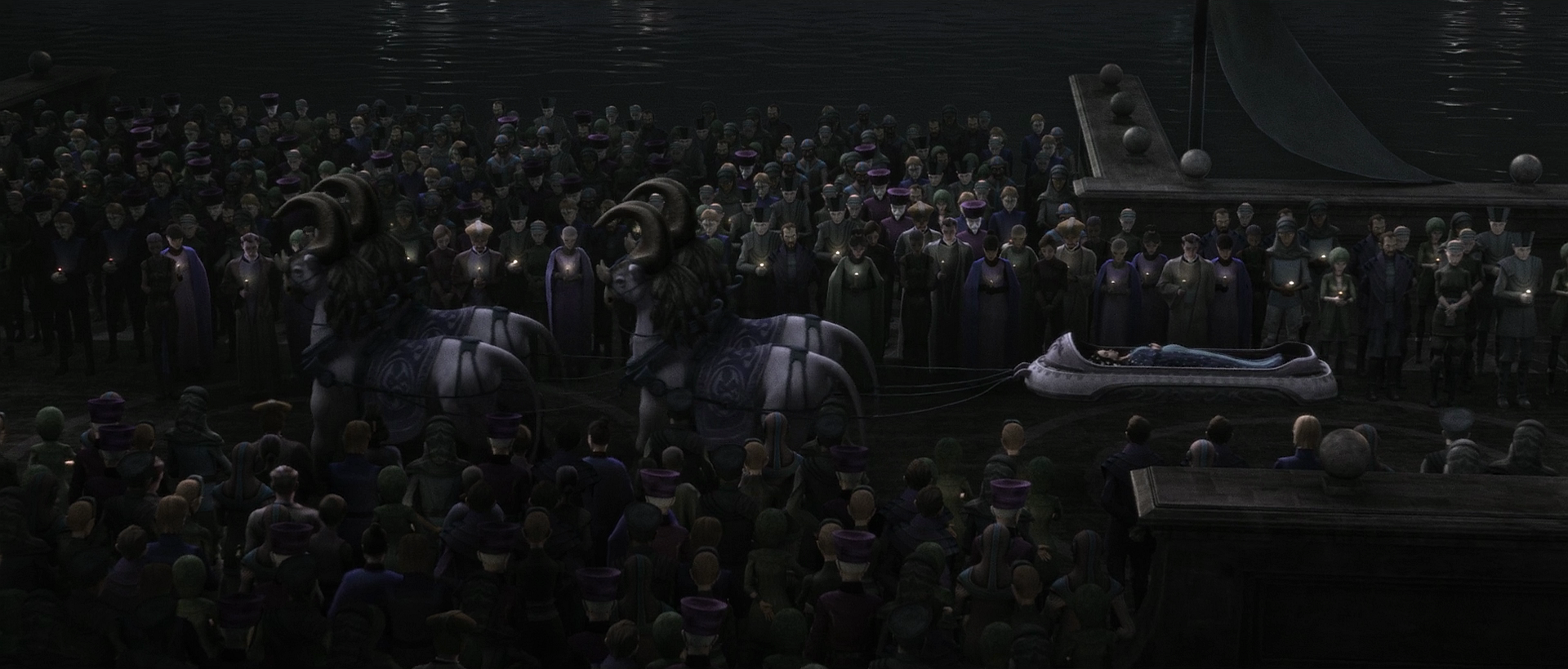 Amidala in an open casket funeral procession