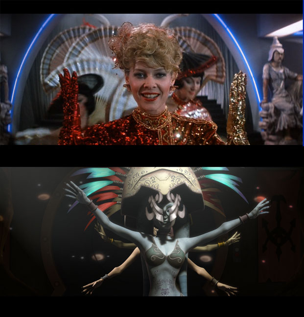 The episode's dance number was inspired by a similar scene from Indiana Jones and the Temple of Doom.