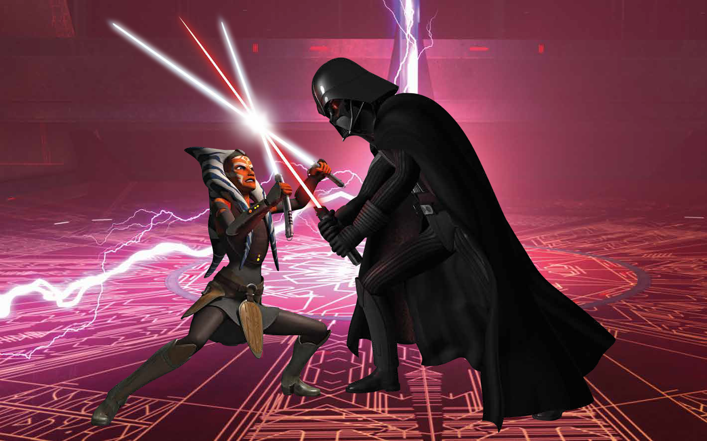 Ahsoka Tano and Darth Vader, both skilled users of Form V, clash on Malachor.