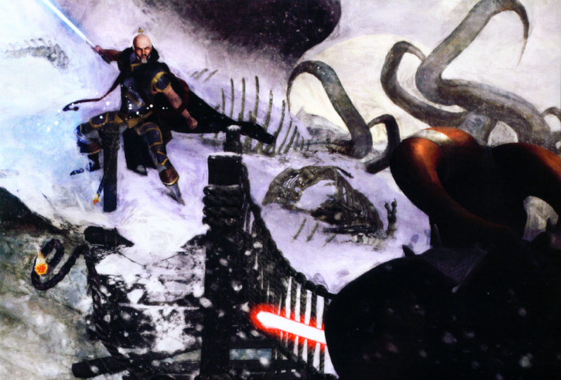 Rohlan of Kaal battles Sith pirates on Hoth.